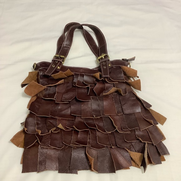 Vintage Brown Leather fringe tote bag - Picture 5 of 8